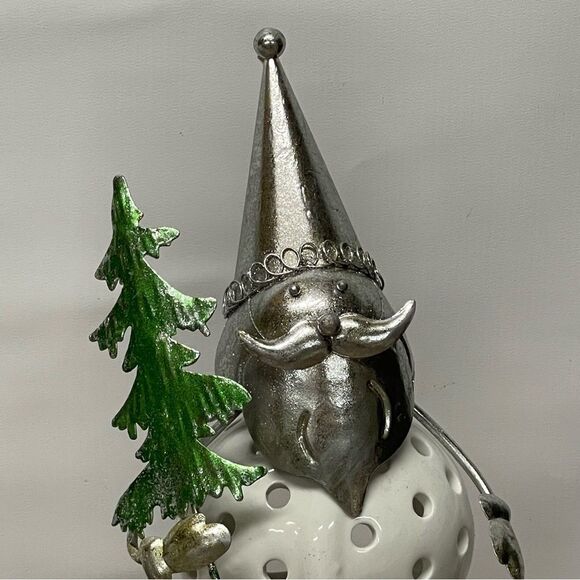 Metal & Ceramic Santa Gnome Tealight Candle Holder Holiday Christmas Décor 16” - Picture 2 of 8